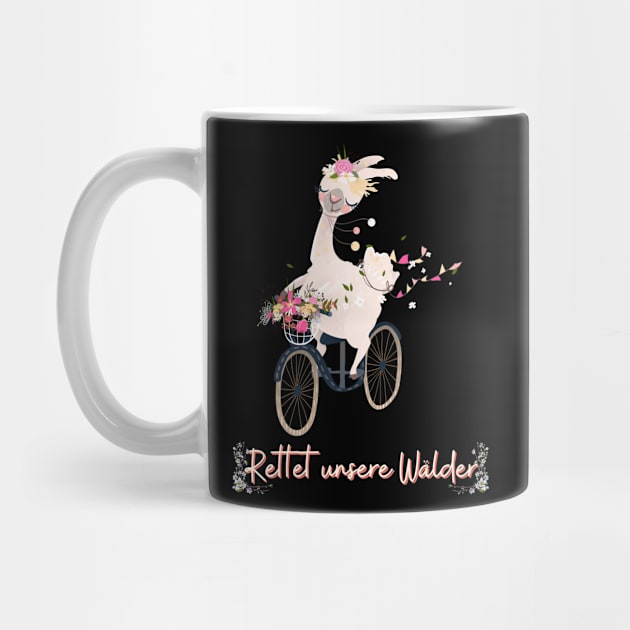 Alpaka Fahrrad Wald Retten Prinzessin Blumen Süß.png by Maggini Art